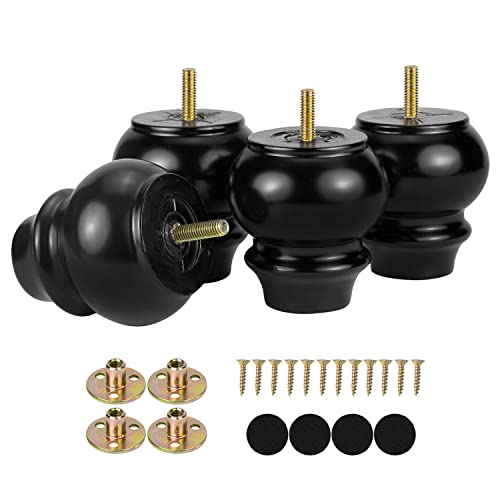 Maricome 3 Inch Black Bun Feet For Furniture Set Of 4 Replacement Legs For Couch Sofa Legs Height Raiser With Pre-Drilled M8 Bolt Screw In #TOP3