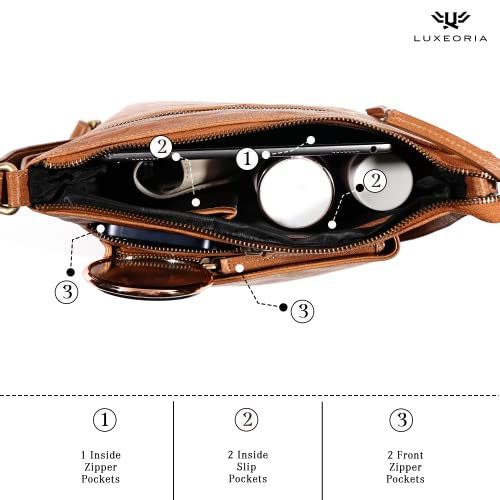 Real Leather Crossbody Purses For Women, Handmade Crossbody Bags For Women, Adjustable Strap, Triple Zip Premium Material, Classy - Light Brown #TOP3