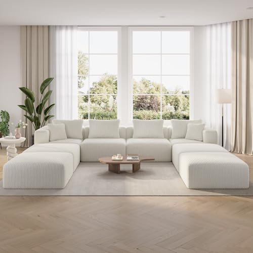 Image of Novilla 141 inch Modular Sectional Sofa, U Shape Oversized Sectional Couch, Modern Cloud Design with Smarts Coil Support, Boneless Couch for Large Living Room Apartment, No Assembly Required, Beige