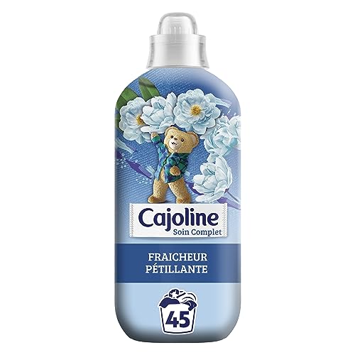 CAJOLINE - Adoucissant en bouteille - 45 lavages - fraîcheur pétillante - parfum raffiné aux essences naturelles - bouteille en plastique 100% recyclé