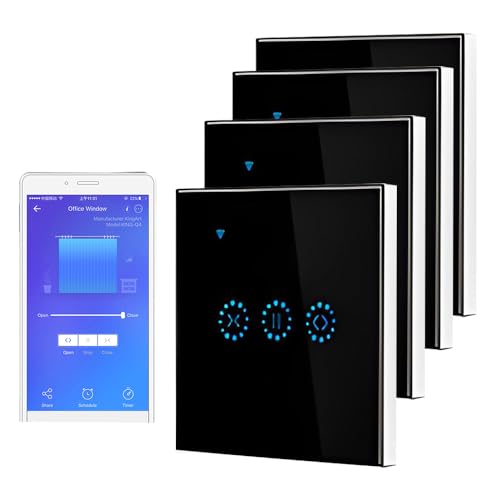 Lot de 4 interrupteurs de volet roulant - Commande Wi-Fi - Minuterie Smart Life Smart Curtain Switch APP Remote & Voice Control - Compatible avec Alexa Echo et Google Assistant - Noir