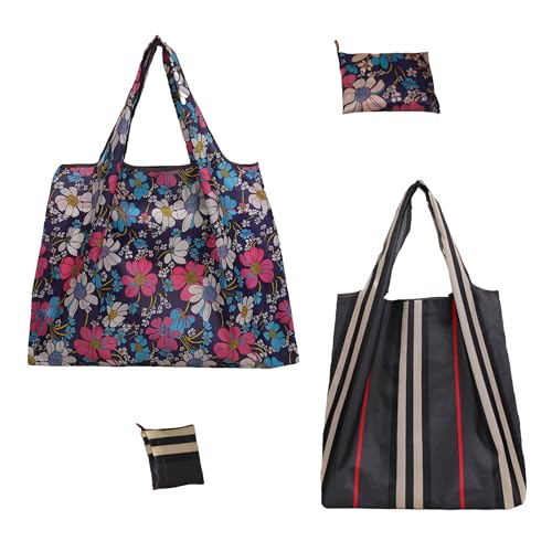 Vivelyst Reusable Shopping Bags Set of 2 Foldable Tote Bags for Travel Lightweight Durable Grocery Bags Washable Large Capacity 60lbs Classic Floral Pattern Ideal Gift for Friends and Family