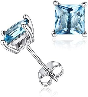 925 Sterling Silver Princess-Cut Birthstone Stud Earrings For Women Fits Sensitive Ears Minimalist Gemstone Jewelry(with Gift Box)