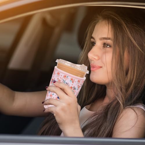 Image of Reusable Insulated Neoprene Iced Coffee Cup Sleeve, Durable Drink Sleeve for Cold Beverages, Beverage Holder for Iced Coffee, Blush Ditsy