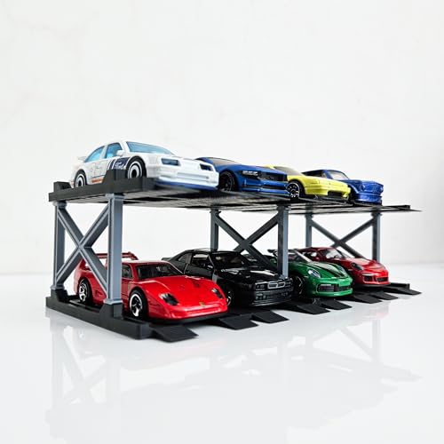 Image of 1:64 Diecast Car Display Enclousure - Multi-Tier Collectible Diecast Cars Storage for Hot Wheels, Mini GT & Matchbox | Matte Black & Silver (2 Tier - 8 Car Capacity)