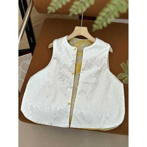 Chaleco estilo chino de mujer reversible con cuello redondo 3
