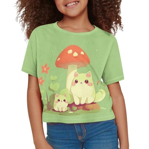 Image of Girls Fashion Crewneck Tee Shirts Casual Short Sleeve Crop Top Summer Outfits 5-14 Years Old