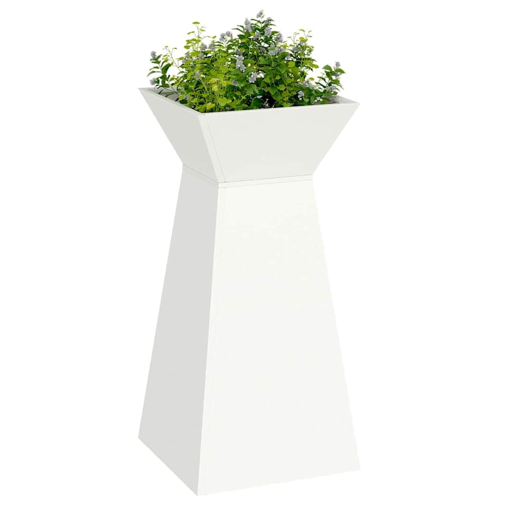 Wazon z białym słupkiem, 2 sztuki 35 x 35 x 73 cm, doniczka zewnętrzna z kolumną na rośliny, trwała i wytrzymała do ogrodu lub tarasu, wymagany montaż