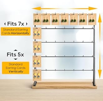 ORLESS Jewelry Display for Vendors, Earring Display Stand for Selling, Necklace Display Holder for Selling, Earring Cards Organizer for Bracelets, Rings, Jewelry Towers, Original Wood (35 Hooks)