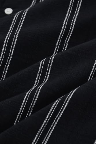 Image of SNITCH Men Casual Shirt for Smart & Everyday Wear | Regular Fit Full Sleeve Point Collar Striped Pattern | Breathable Cotton Blend Fabric for All Day Comfort | Black
