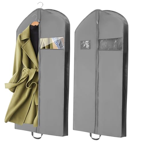 GLEAVI 2pcs Garment Bags for Hanging Clothes Sturdy Travel Suit Cover Capacity Multi-pack Clothing Storage for Dance Costumes Home Use Grey
