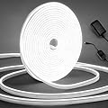 LED Neon Rope Light, 32.8Ft Cool White Dimmable Led Strip Lights, DIY Flexible Silicone Waterproof Neon Strip Lights for Bedroom, Living Room, Kitchen, Indoor, Outdoor (Power Adapter Included)