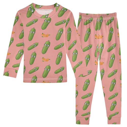 Pajama Sets Long Sleeve Cute Pickles with Funny Faces Soft Comfy Sleepwear 2 Piece PJS 3-8T