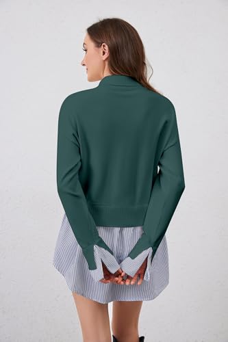 Image of Turtleneck Asymmetrical Sweaters for Women Patchwork 2 in 1 Pullover Knit Sweater Slit Button Down Shirt 2026 Fall