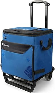 Columbia Crater Peak Wheeled Cooler - 50 Can Rolling Cooler - Blue Collapsible Cooler with Super Foam Insulation and Foldable All-Terrain Cart with Wheels