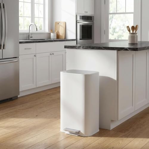 Caneca de basura rectangular blanca de acero inoxidable 30L