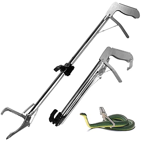 LLSRTE Snake Tongs Professional Collapsible Reptile Catcher Rattlesnake Grabber Wide Serrated Jaw Handling Tool with Auto Lock Snake Tongs Grabber Collapsible