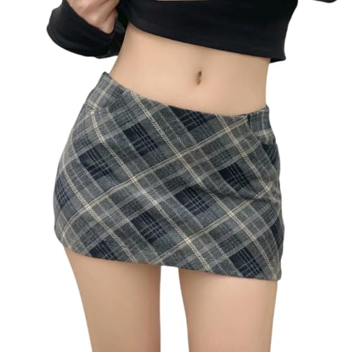 Womens Sexy Low Waisted Plaid Pencil Skirt Bodycon Fit Mini Skirt with Lining Shorts4