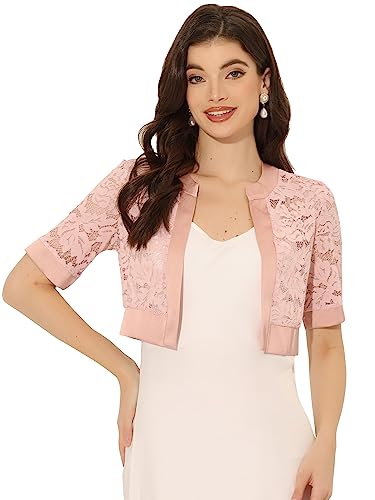 Image of Allegra K Lace Shrug for Women's Cropped Sheer Floral Lace Shrug for Evening Dresses
