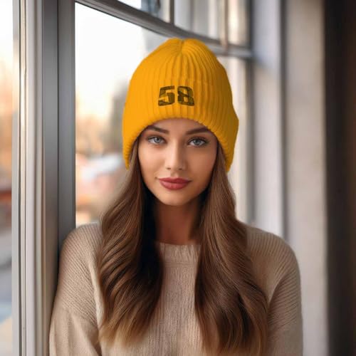 Bonnet 58 Number Cuffed Beanie Gold protège les oreilles du vent