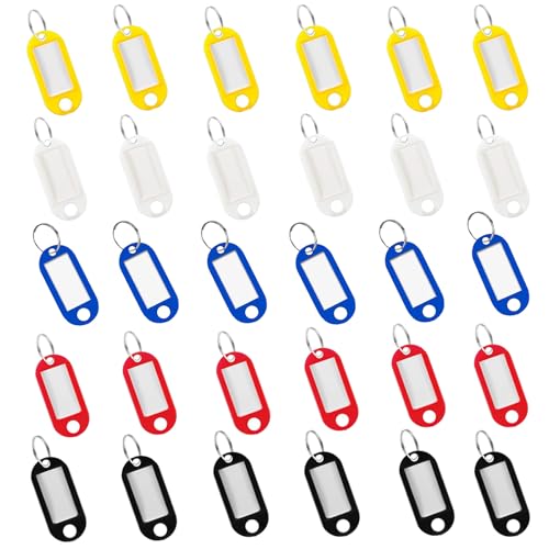 30 Llaveros de Plástico para Escribir con Llaveros, Etiquetas Identificador Llaves para Llaves Maletas Mascotas Marcadores (5 Colores)