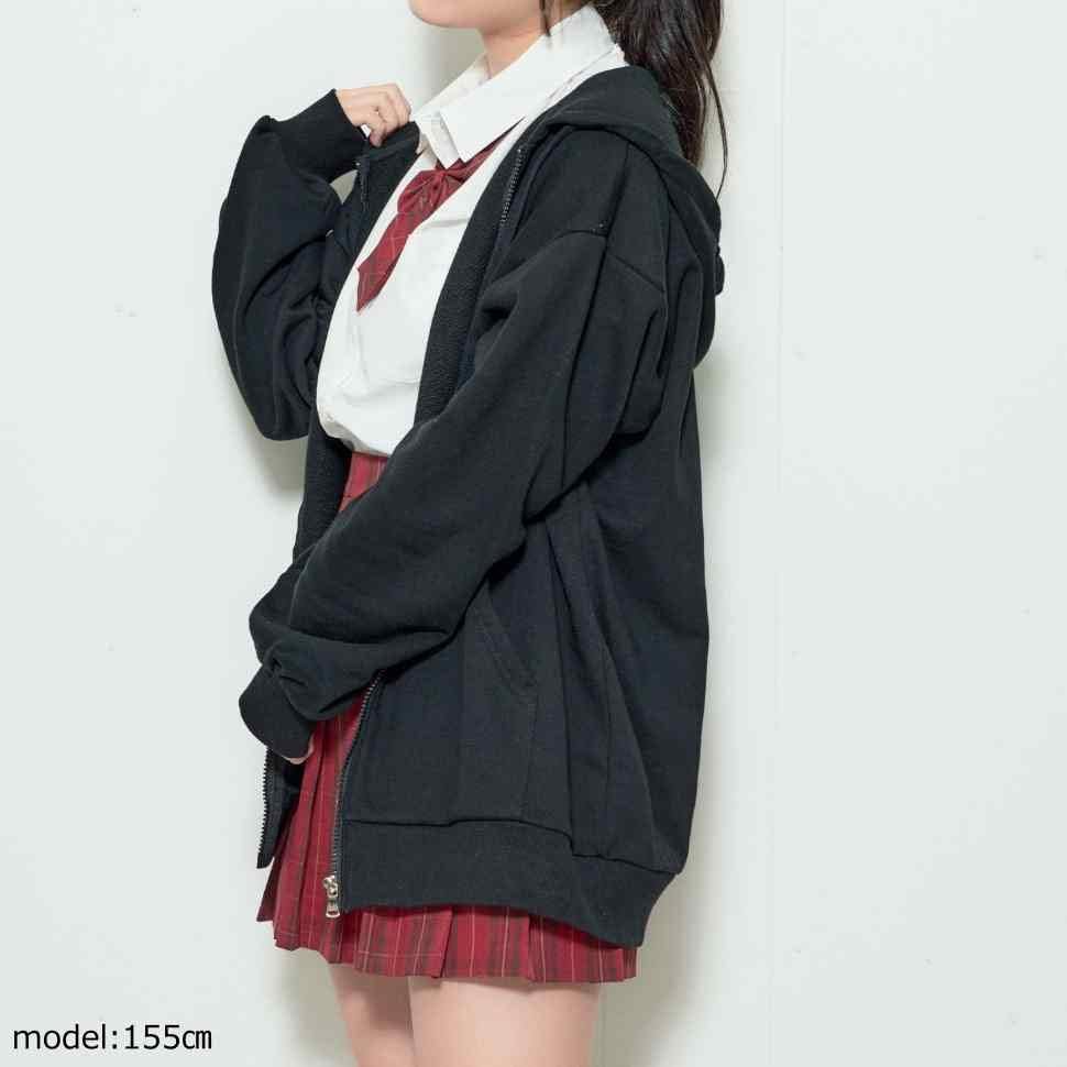 [ウィゴー] スクール パーカー フード付き ZIP ジップ トップス ゆったり ゆる 大きいサイズ オーバーサイズ school 制服 学校 高校生 中学生 通学 お揃い イベント 長袖 羽織 プレゼント ギフト レディース