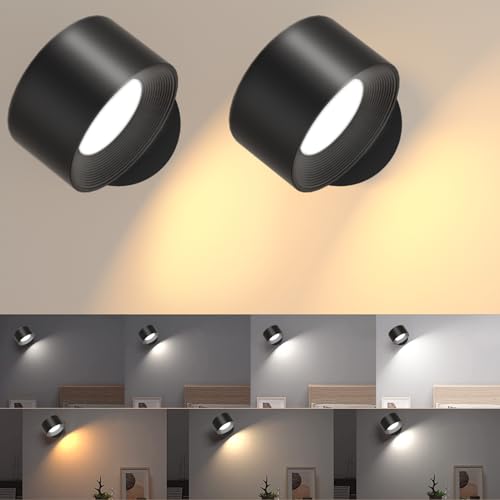 led wandleuchte innen 2 Stück,wandlampe Wandlichter ohne stromanschluss ,4 Helligkeitsstufen 3 Farbmodi Nachttischlampe akku , 360° Drehbare Touch Control Leuchten Für Kinder Wohnzimmer Schlafzimmer