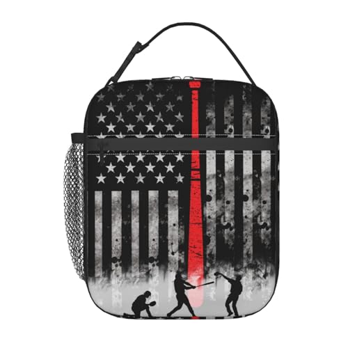famliihw Baseball American Flag Lunch Bag Insulated Reusable Lunch Box Thermal Cooler Tote For Men Women Work Travel Picnic Hiking