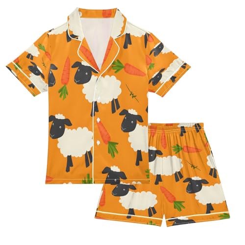 senya Pajama Sets Silky Button Down Nightwear Sleepwear Size 5-14 Years Sheep Eating Carrots