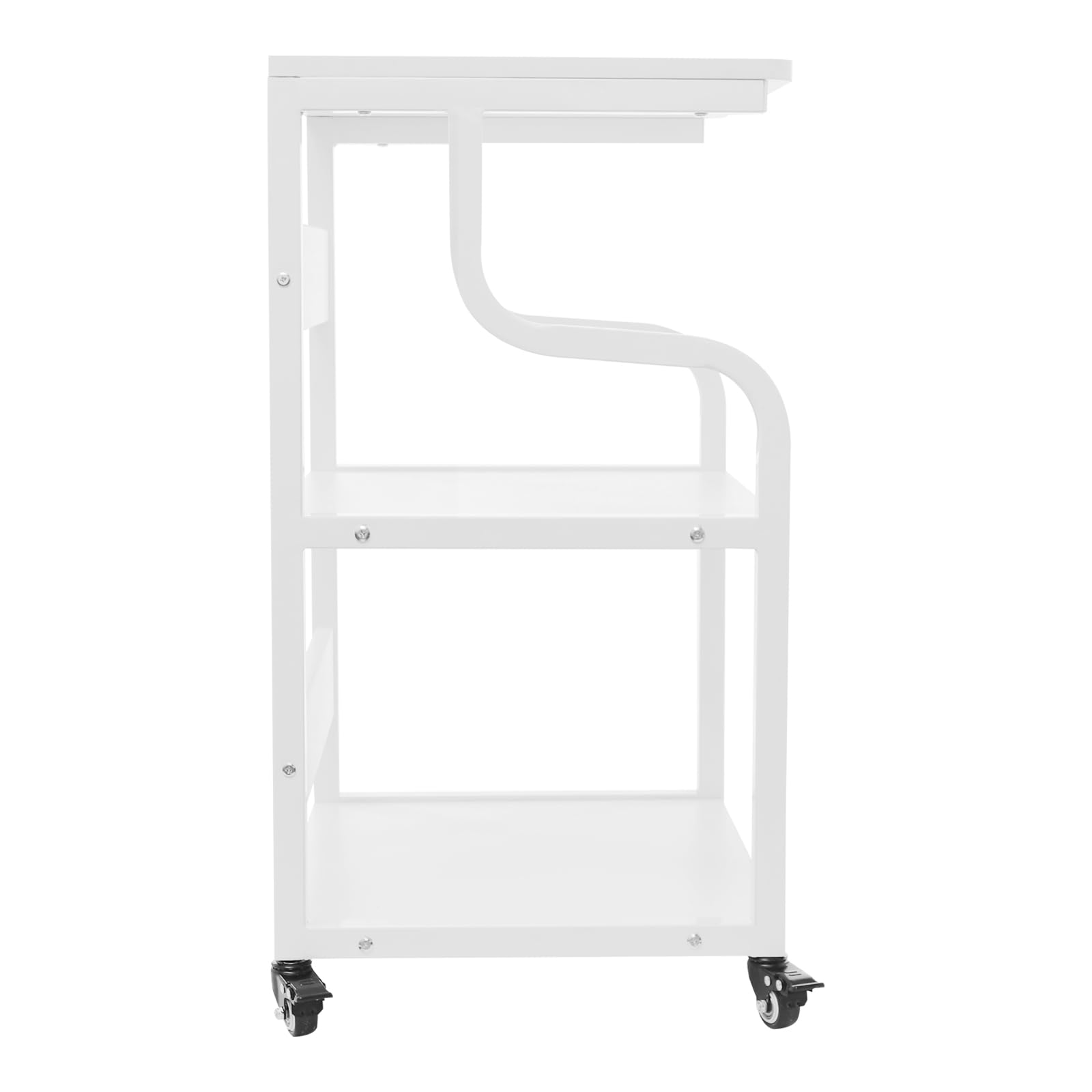 Supporto per stampante con ruote e 3 livelli, scrivania per stampante in acciaio e legno, regolabile in altezza e capacità di carico 80 kg, ideale con freni per ufficio e ufficio (bianco)