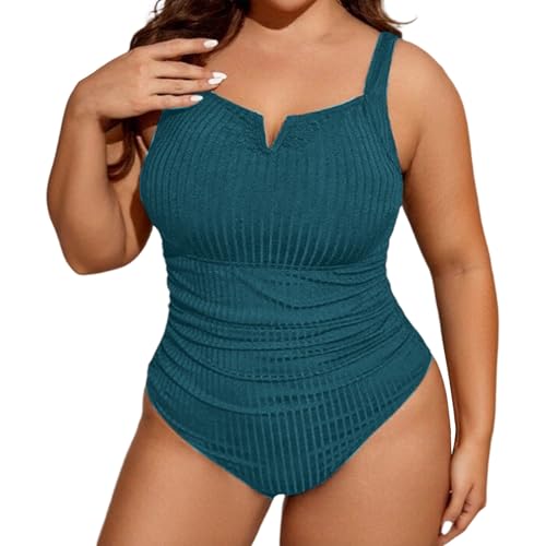 Traje de baño de Tallas Grandes, Bikini de Dos Piezas con Control de Cintura Alta y Tirantes Ajustables. (Dark Green, L)