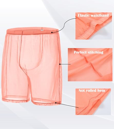 JINSHI Men’s Mesh See Through Boxer Shorts Sexy Sheer Long Boxers Briefs Transparent Shorts Loose Lounge Sleepwear Underpants3