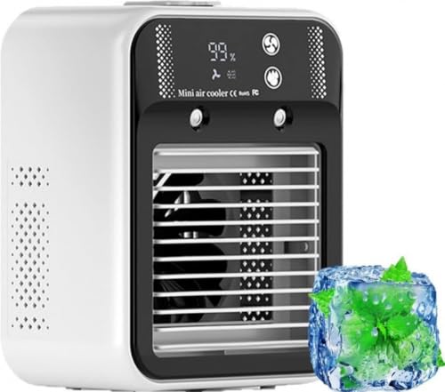 Mini aire acondicionado portátil – Enfriador de aire de escritorio con 3 velocidades de viento para el hogar, la oficina y los viajes