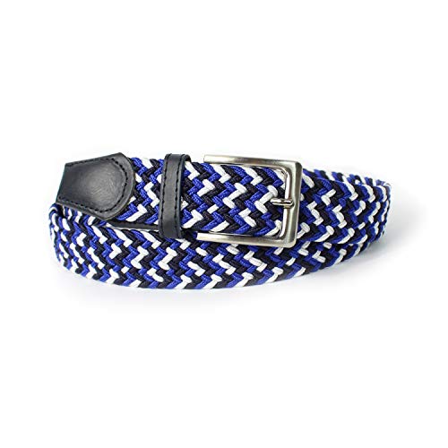 Preisvergleich Produktbild Glamexx24 Damen Elastischer Stoffgürtel Geflochtener 25mm Stretchgürtel Dehnbarer Gürtel Frau, 90 (105cm), Blau Weiss Schwarz