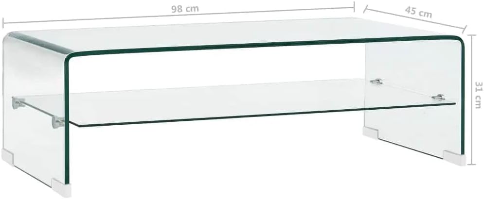 vidaXL Coffee Table, Side Table with Storage Shelf, Accent End Table Furniture for Home Living Room, Modern Style, Clear Tempered Glass