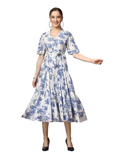 Image of Stylum Women's Floral Printed Cotton Flared Dress