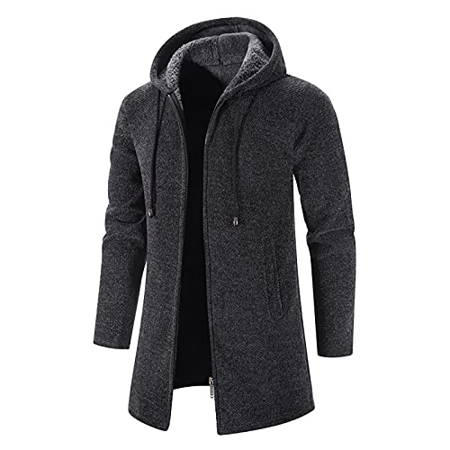 Muscularfit Mens Long Cardigan Lightweight Hooded Sweater Causal Long Sleeve Fleece Lined Knitted Sweaters Warm Jackets Coat