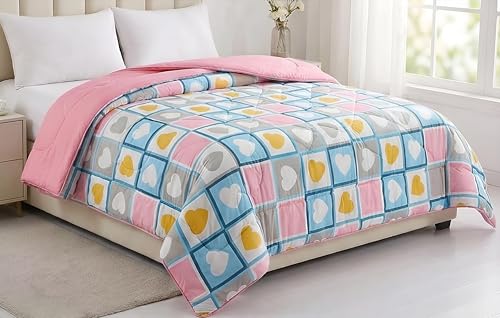 Image of 250 GSM Cotton AC Comforter for Summer | Lightweight Floral Design | Reversible All-Season Dohar Blanket Quilt (Heart Design, Single 60 inch x 90 inch)