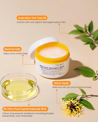 Butt Acne Clearing Treatment, Moisturizer Cream with 2% Salicylic Acid, Tea Tree Oil & Witch Hazel, Body Back Acne Treatment, Cystic Acne Treatment for Skin Delicate and Smooth 2.82oz