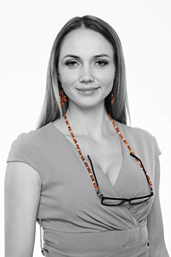 Amberage Natural Baltic Amber Beaded Eyeglasses -Sunglasses Holder/Eyeglass Chain For Adults Hand Made (3Colors) (Cognac-White Color) #TOP4