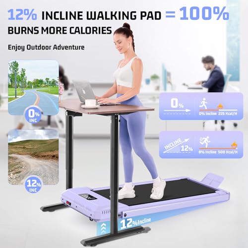 FUNMILY Upgrade Walking Pad Treadmill with 12% Incline & Handle Bar, 3.5HP Foldable Treadmills for Home Small, Under Desk Compact Walking Pad 400+lb Capacity, Shock Absorption(Cute Pink) — view 2