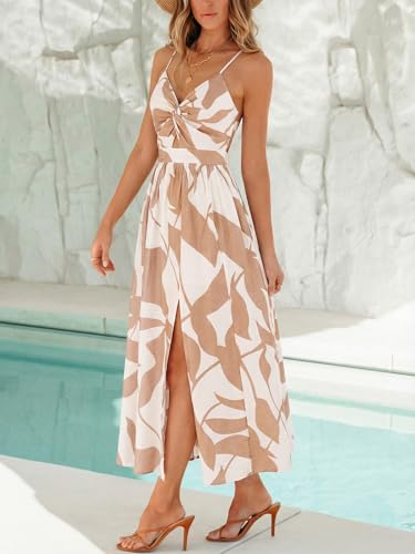 Image of CUPSHE Women's Long Dresses Summer Sleeveless Beach Casual Side Slit Spaghetti Straps Vacation Graduation Midi Dress