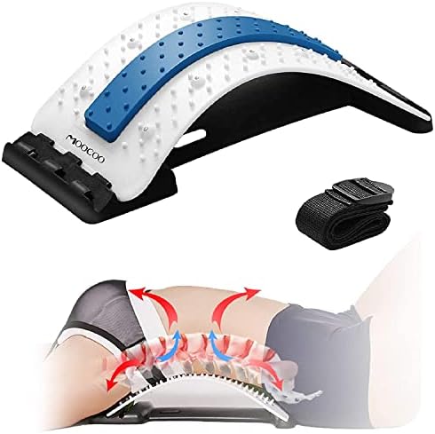 Moocoo Back Stretcher, Lower Back Pain Relief Device with Magnet, Multi-Level Back Cracker Back Massager, Lumbar Support Spine Board for Herniated Disc, Sciatica, Scoliosis (White)