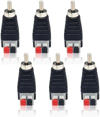 RCA to Speaker Wires AV Screw Terminal Adapter, 6pcs RCA Male Spring Press Type Terminal Speaker, RCA Connector Adapter, for Video Speaker Converter Solderless RCA Adapter