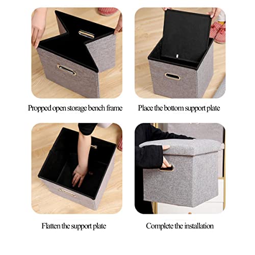 LANMOU Taburete con Espacio Almacenamiento, Baúl Plegable Cuadrado Taburete Caja almacenaje con Tapa Reposapiés Almacenamiento Tapizado en Esponja Plegable Almacenamiento Taburete con Almacenaje Lino - imagen 6