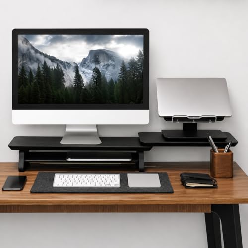 Image of Dual Monitor Stand Riser, Computer Monitor Stands for 2 Monitors, Extra Long Multifunctional Desktop Organizer Riser for Computer, Laptop (Black)