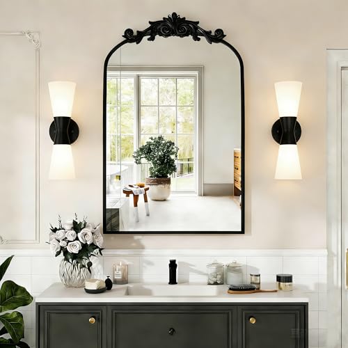 Image of Wall Sconces Set of 2 for Bathroom, Modern Indoor Vanity Light Fixtures 15 inch, Up Down Lighting, Wall Mount Lamp for Living Room Bedroom Hallway Stairway Fireplace Mirror E26 Base 2PC White&Black