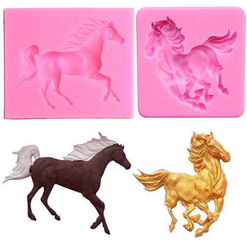 a small pink silicone mold with two horse-shaped cavities for baking or crafts