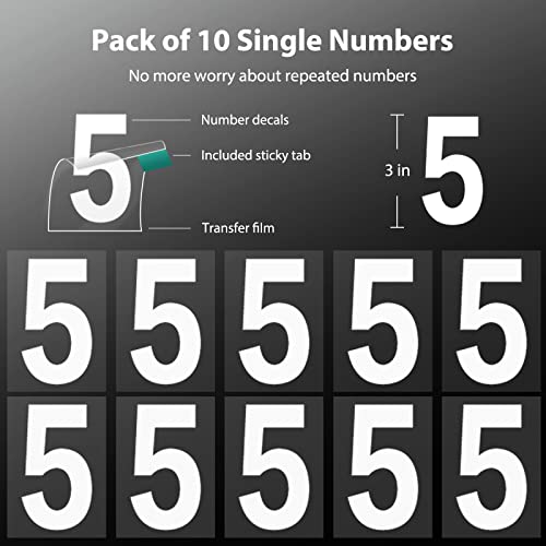 3 Inch Reflective Mailbox Numbers For Outside, 10 Pcs Single Number 5, Number Stickers With Sticky Tab For Easy Backing Separation, Pre-Cut For Effortless Align, Strong Self Adhesive Vinyl Address House Numbers (Number 5, 10 Pcs) #TOP4
