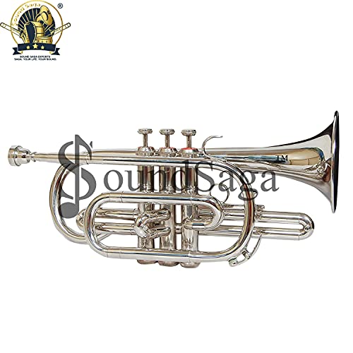 Sound Saga® Cornet 3 Valve Bb Pitch Premium Brass Quality With Hard Case & Mouthpiece (Nickel) #TOP1